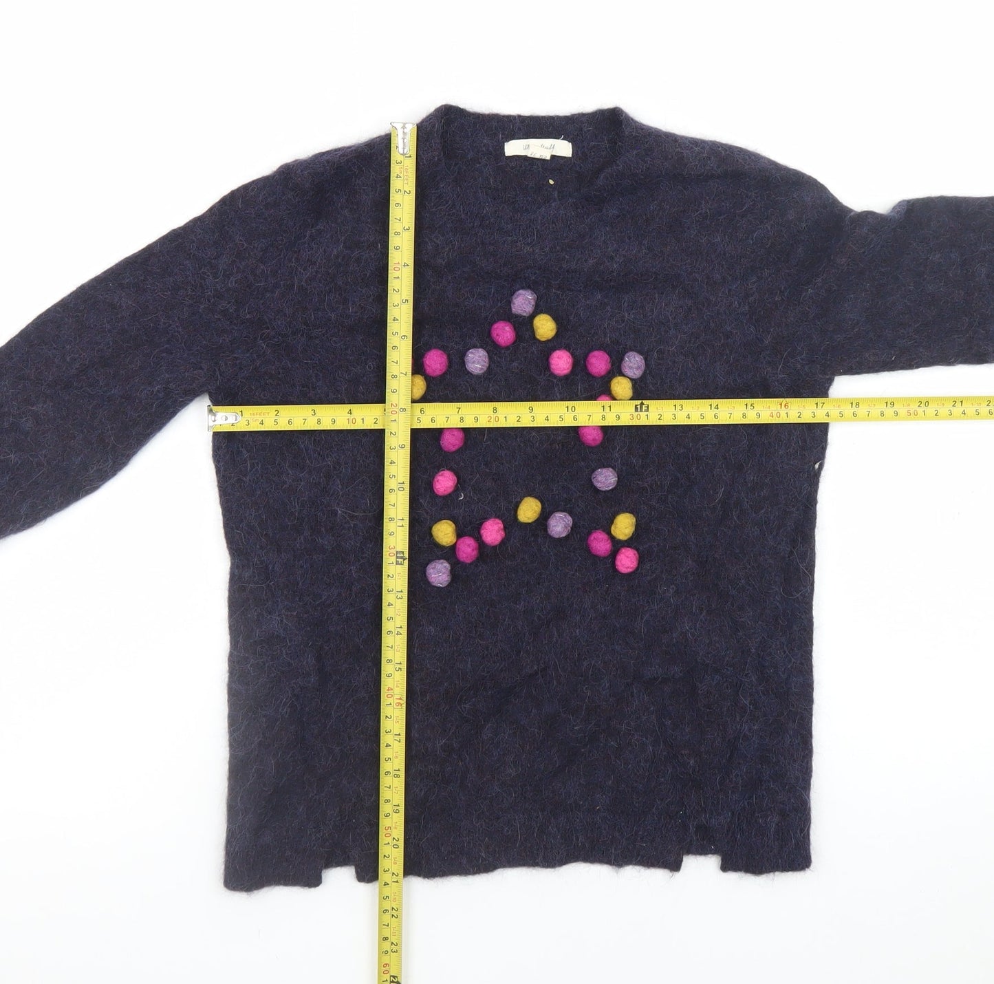 White Stuff Women Blue Alpaca Blend Star Pullover Jumper UK 10