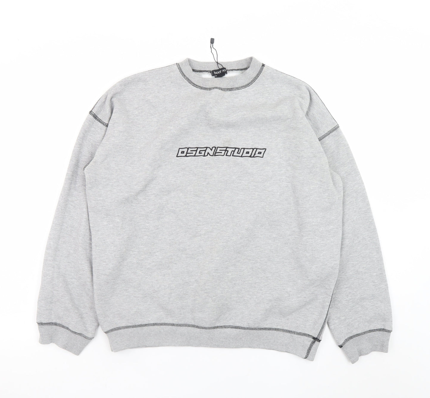 Boohoo Men's Grey Dsgn Studio Crew Neck Graphic Sweatshirt M