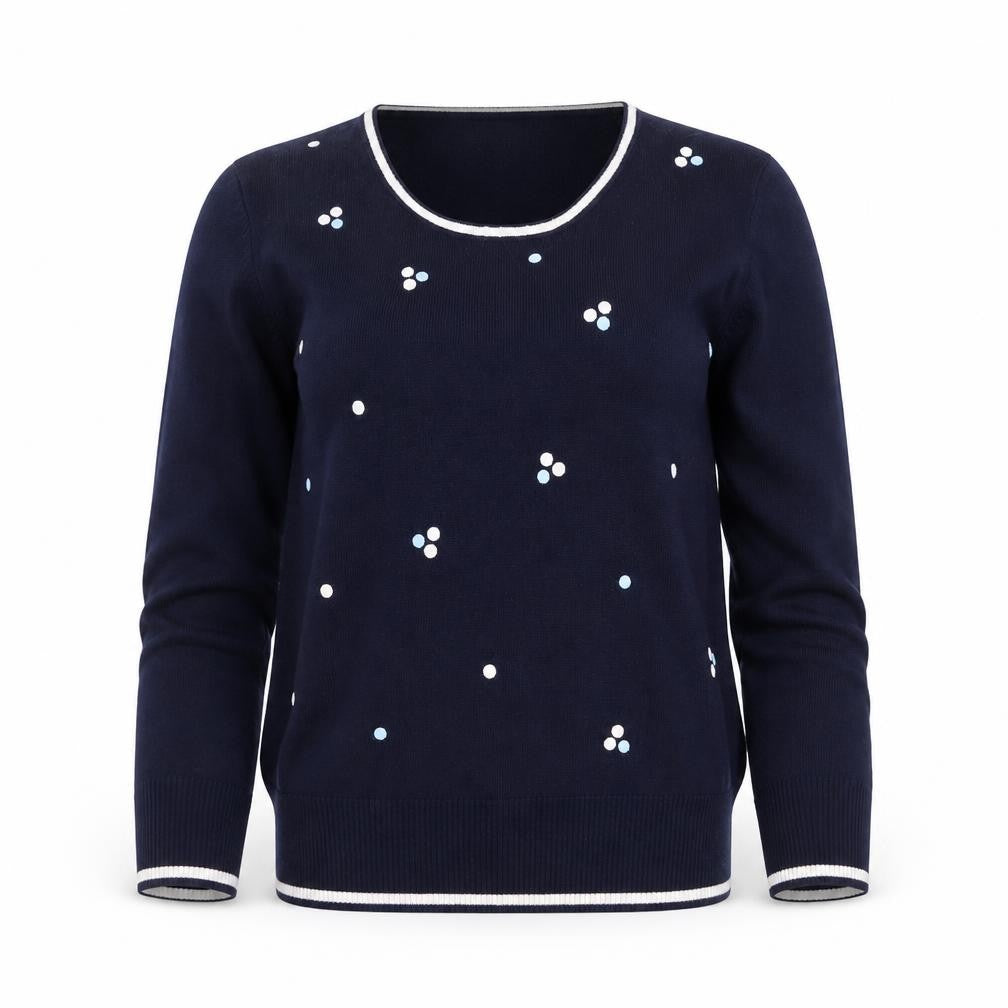 Roman Women Navy Polka Dot Jumper Size 10 Crew Neck Knit Top