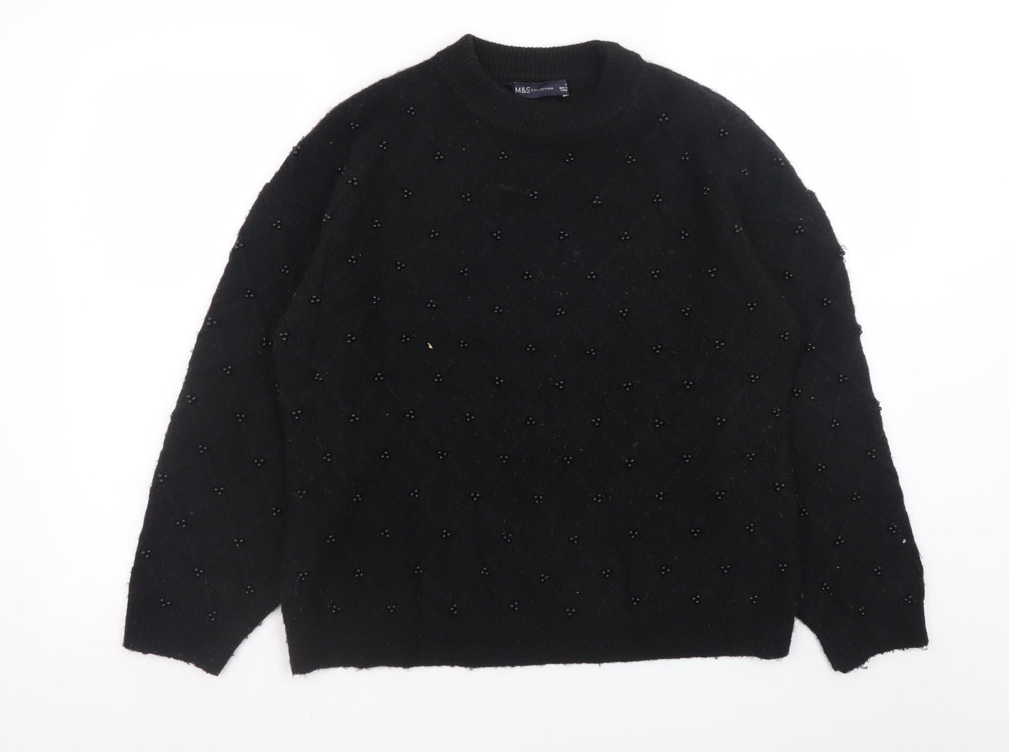Marks and Spencer Women's Black Beaded Knit Pullover Jumper M