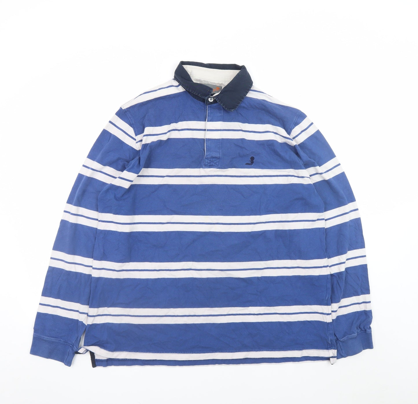 Bernardino Faria Men's Blue Striped Long Sleeve Rugby Shirt XL