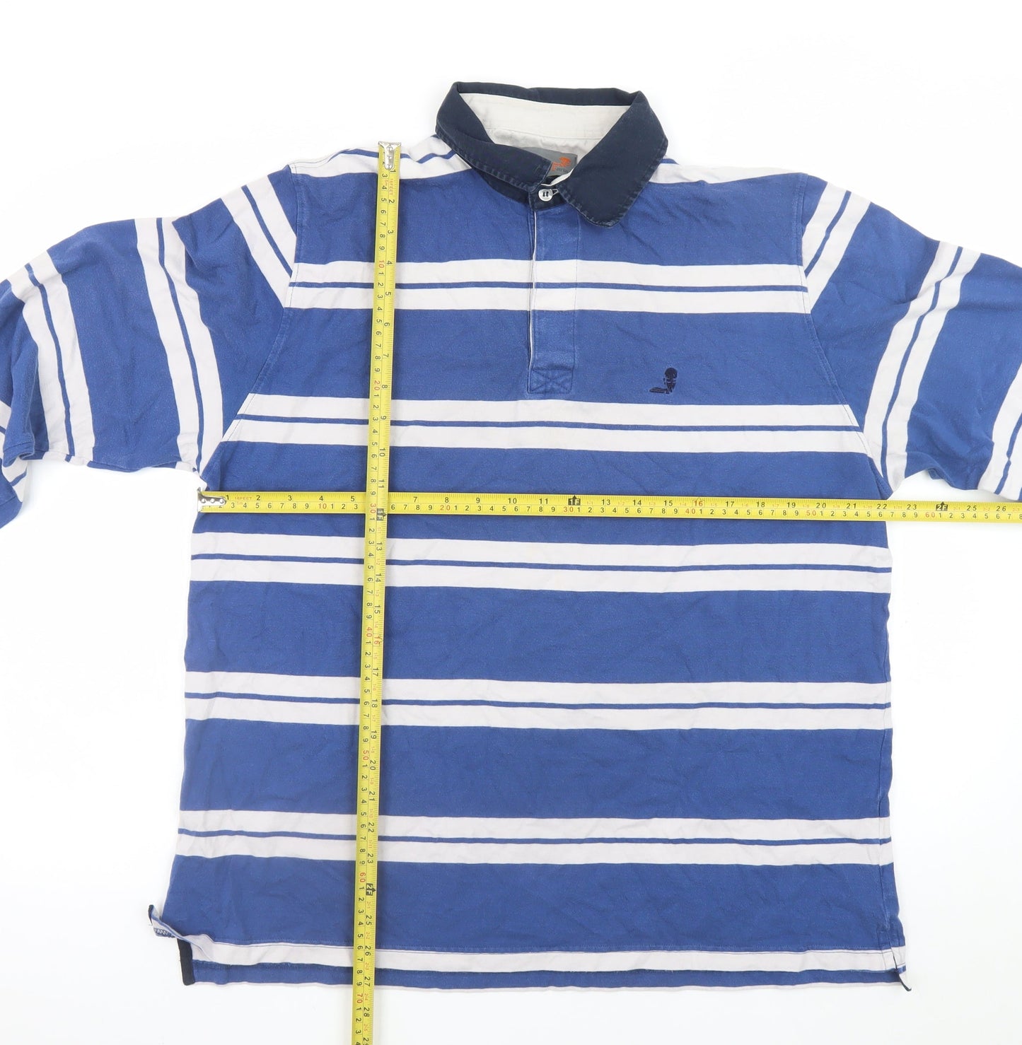 Bernardino Faria Men's Blue Striped Long Sleeve Rugby Shirt XL