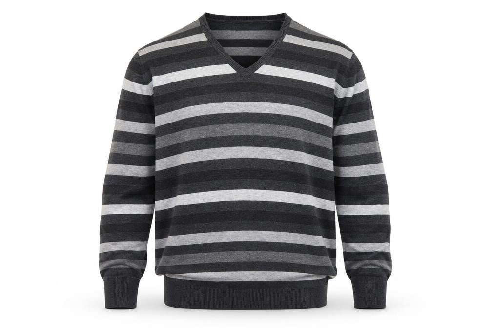 Marks and Spencer Men’s Grey Striped V-Neck Pullover Jumper Medium
