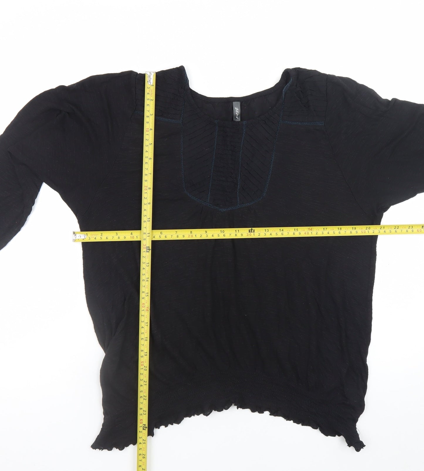 Next Women's Black Cotton Long Sleeve Tunic Blouse Size 18
