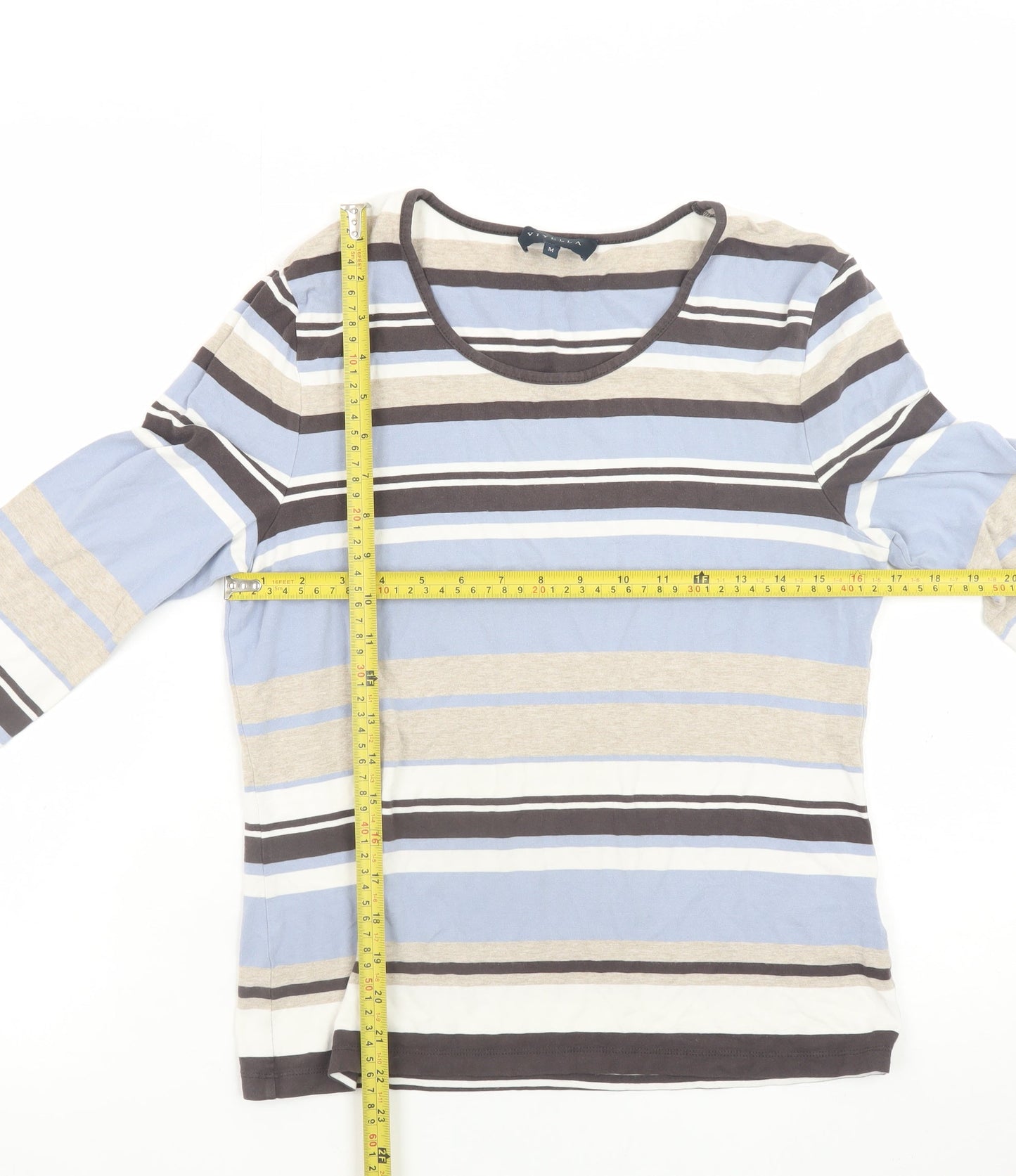 Viyella Women's Multicoloured Striped Long Sleeve Cotton T-Shirt M
