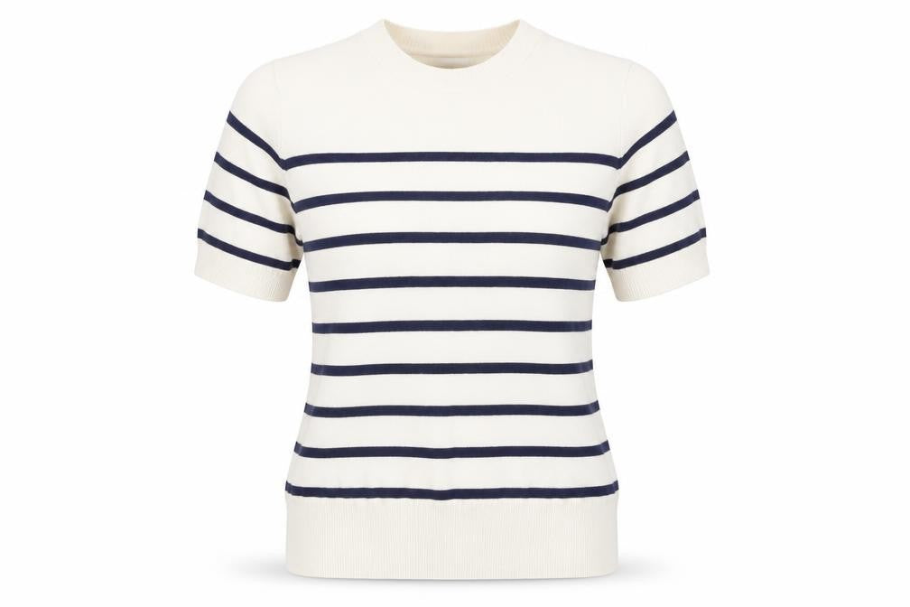 Zara Women Ivory Navy Striped Short Sleeve Knit Jumper Size S