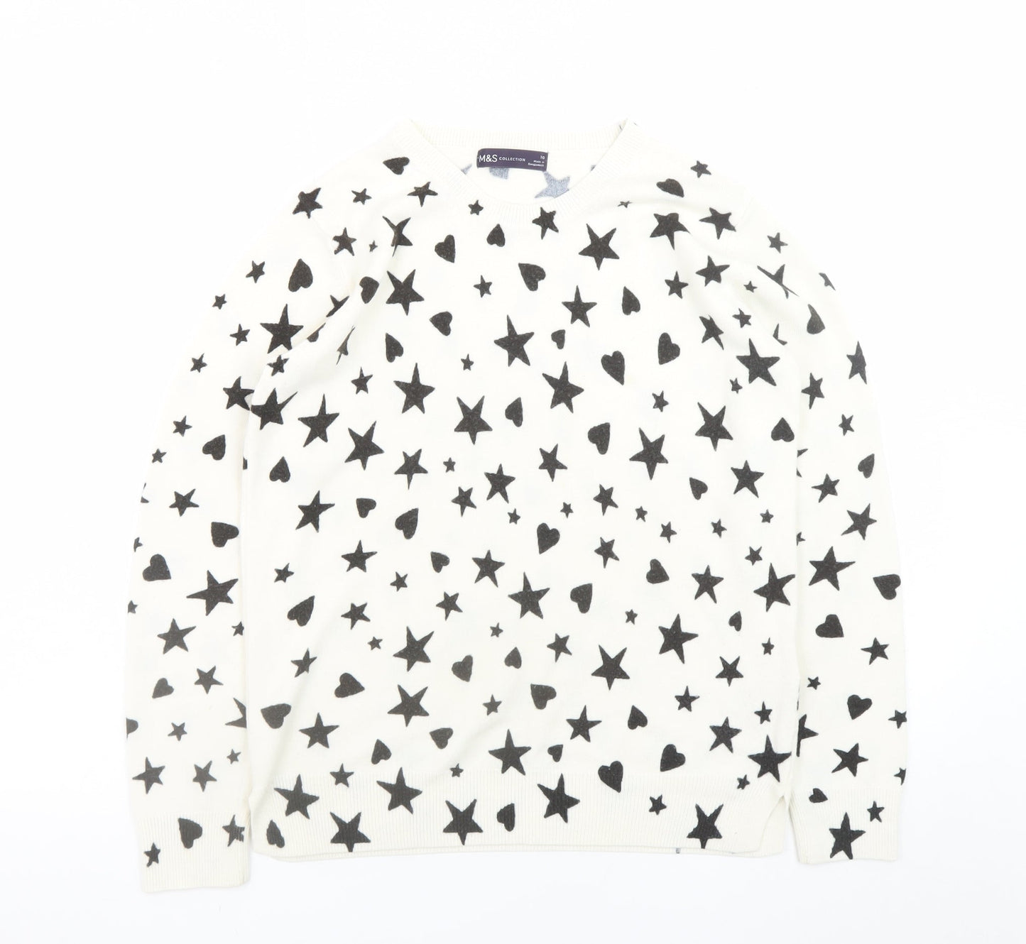 Marks and Spencer Womens White Star Heart V-Neck Knit Jumper Size 10