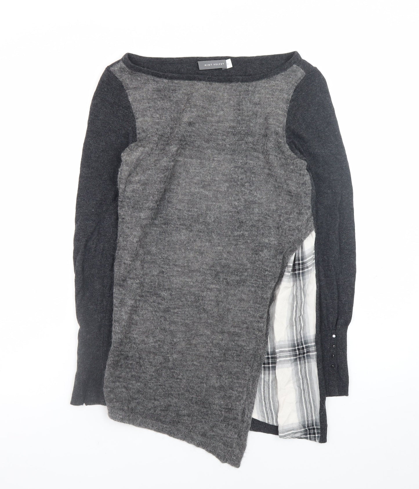 Mint Velvet Women Grey Size 10 Asymmetric Knit Dress