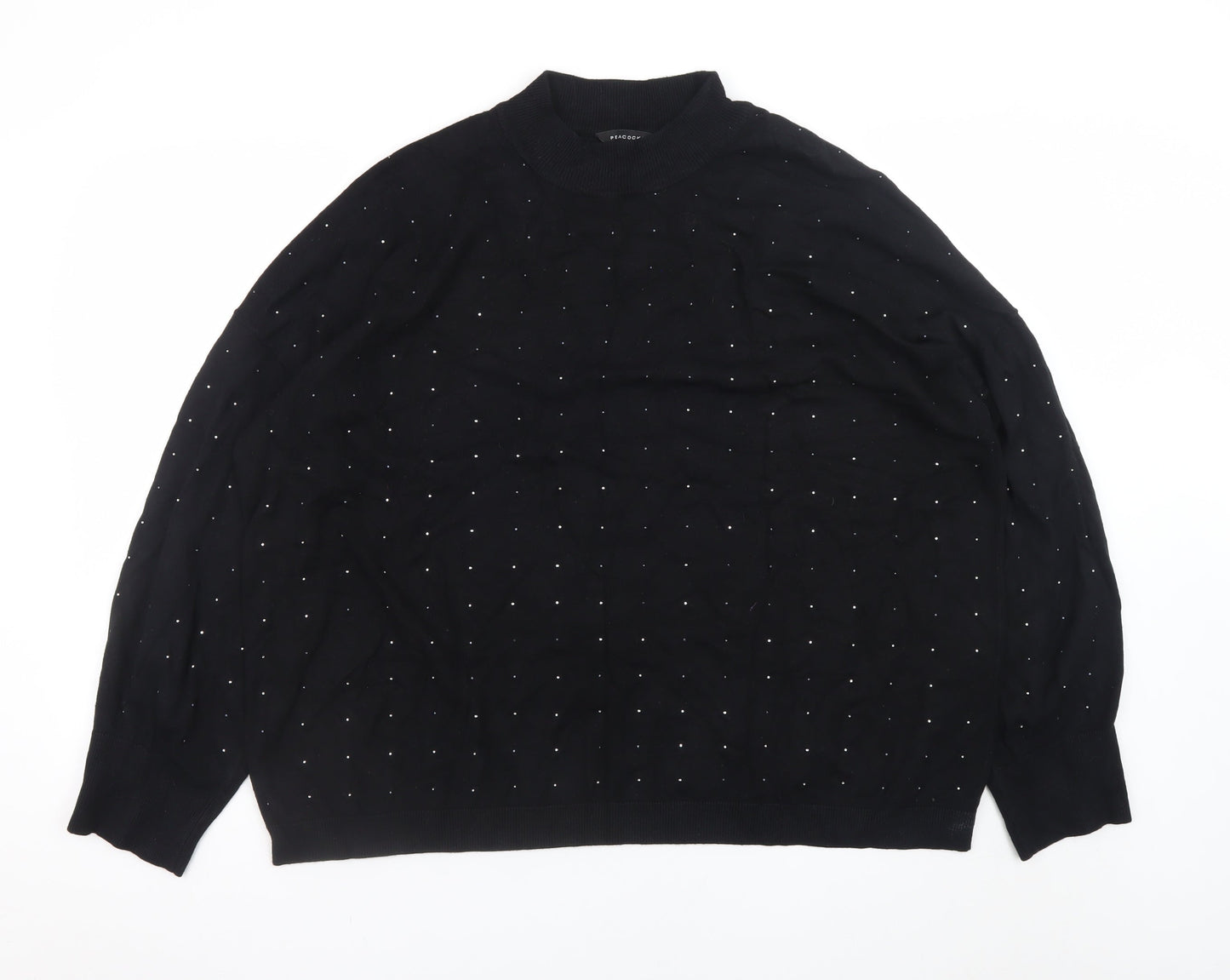 Peacocks Womens Black Size 24 Mock Neck Beaded Pullover Jumper