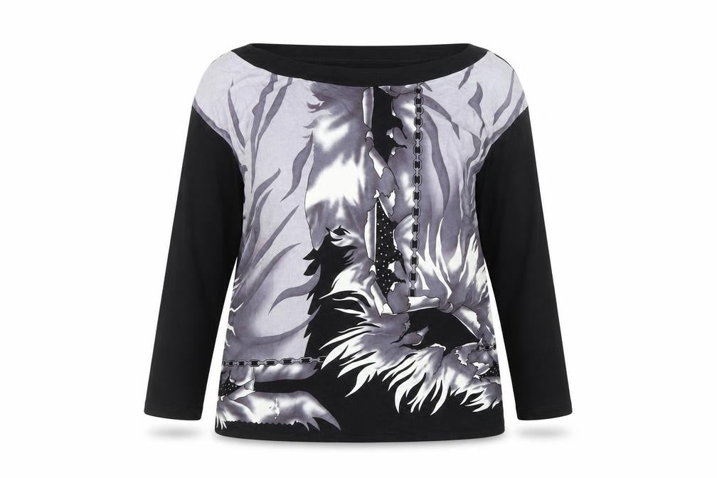 Saloos Women's Black Long Sleeve Floral Tunic Blouse UK 16