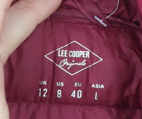 Lee Cooper Womens Red Hooded Puffer Jacket Size 12 Regular Fit