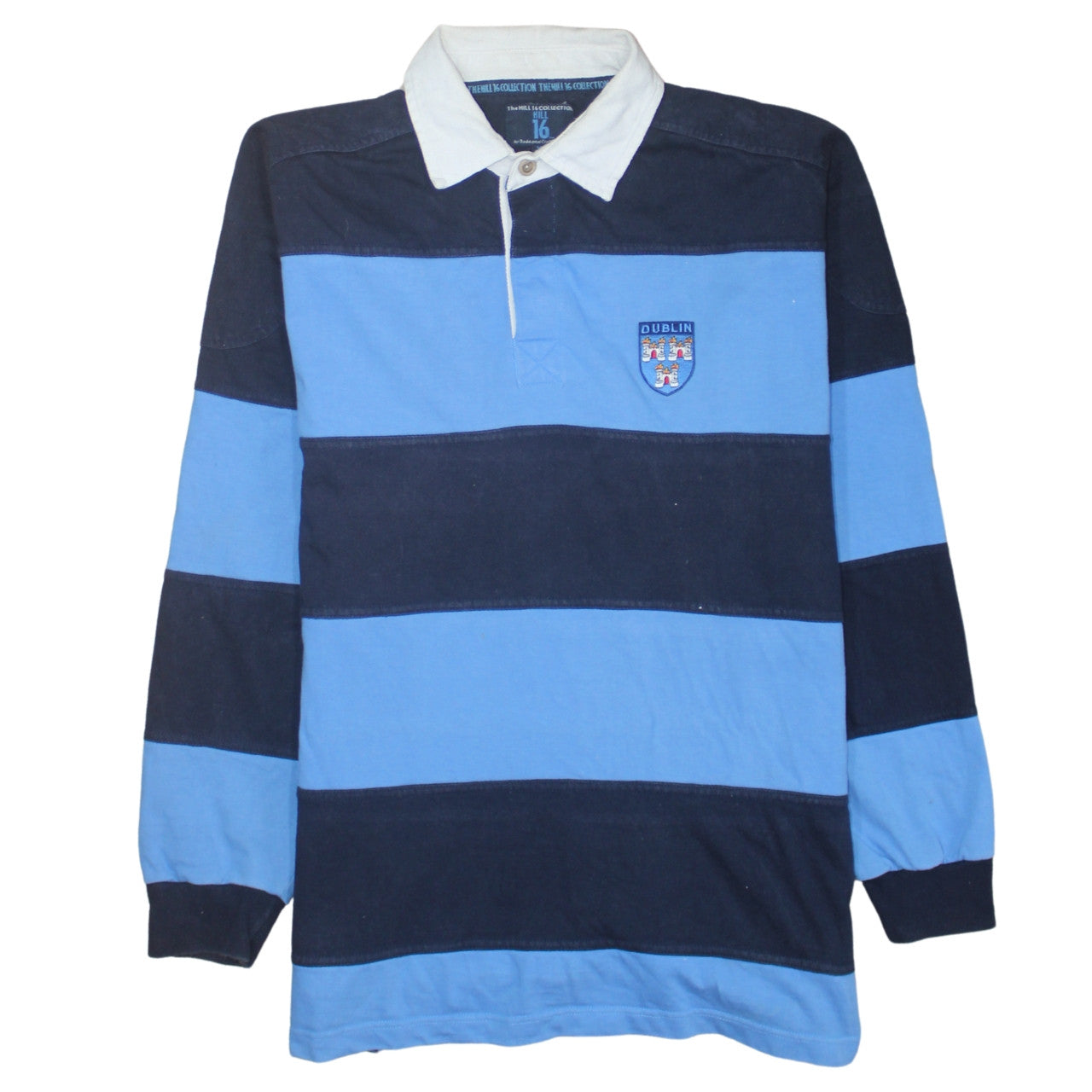 The Hill 16 Collection Men's Blue Striped Collared Rugby Sweatshirt XL