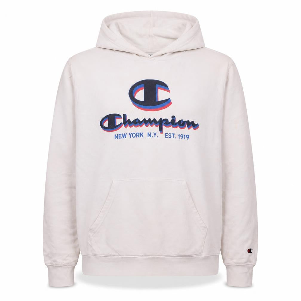Champion Men's White Large Pullover Hoodie with Logo Print
