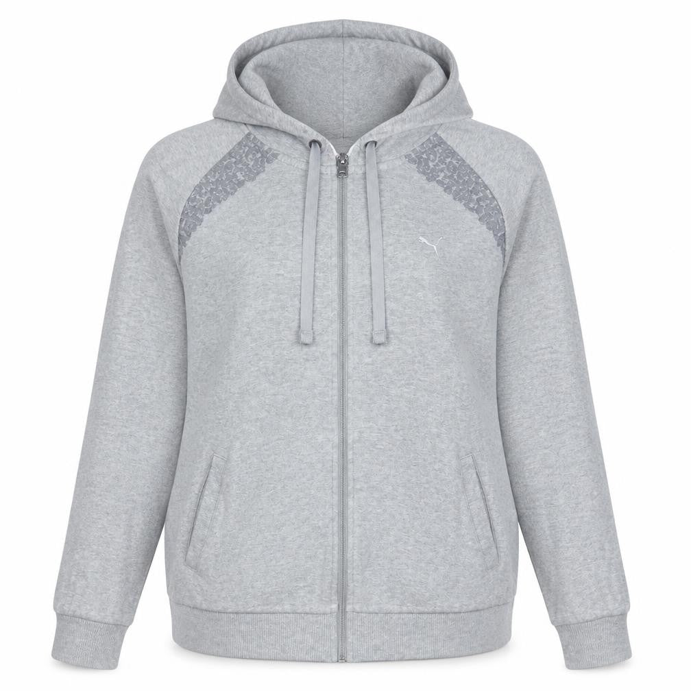 Front view of Puma Women Grey Full Zip Hoodie XL Cotton Sequin Detail
