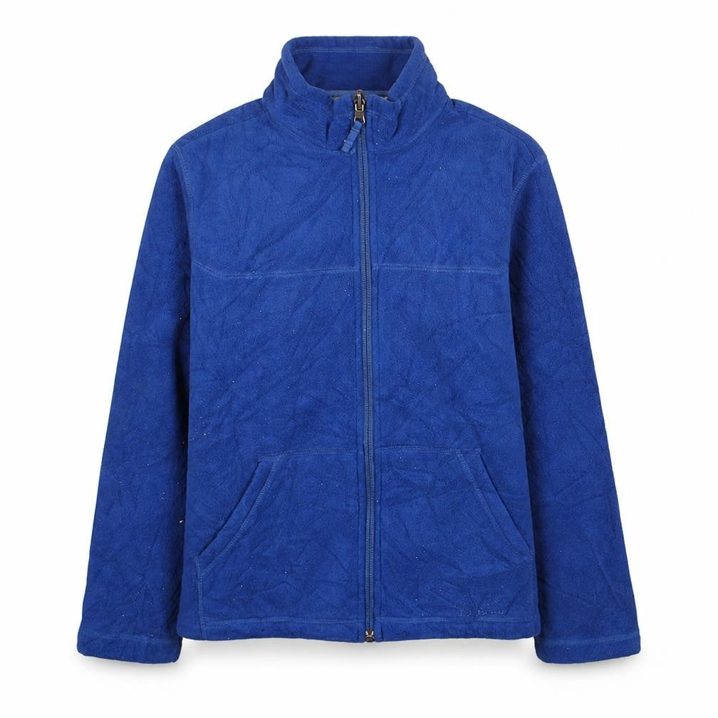Front view of L.L. Bean boys’ blue fleece full zip jacket, size 14-16, polyester