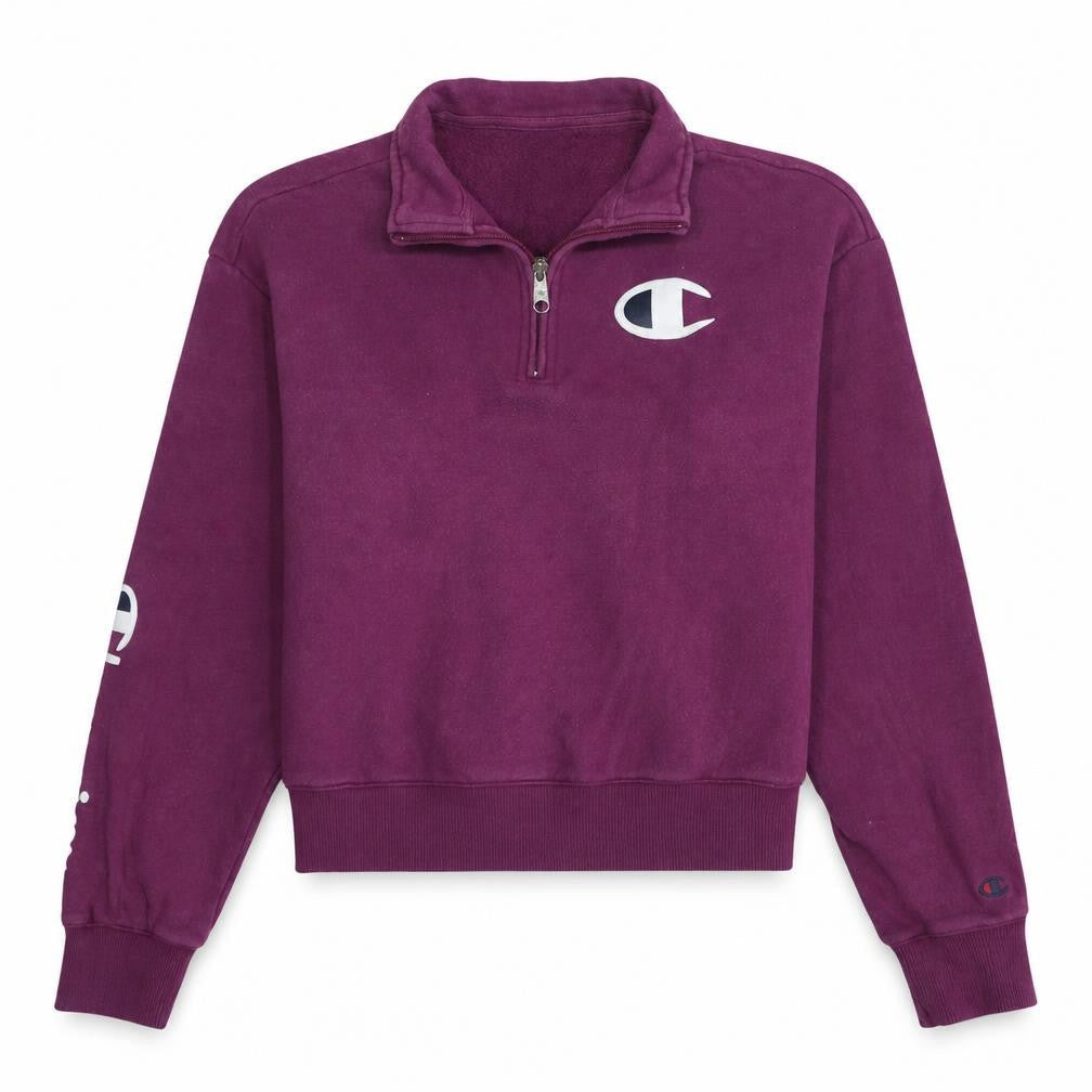 Champion Women's Purple 1/4 Zip Sweatshirt Small Cotton Logo