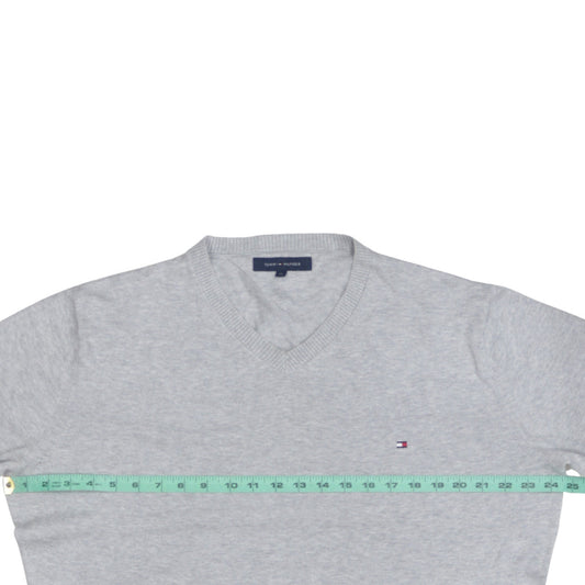 Tommy Hilfiger Men's Grey V-Neck Cotton Jumper Size M