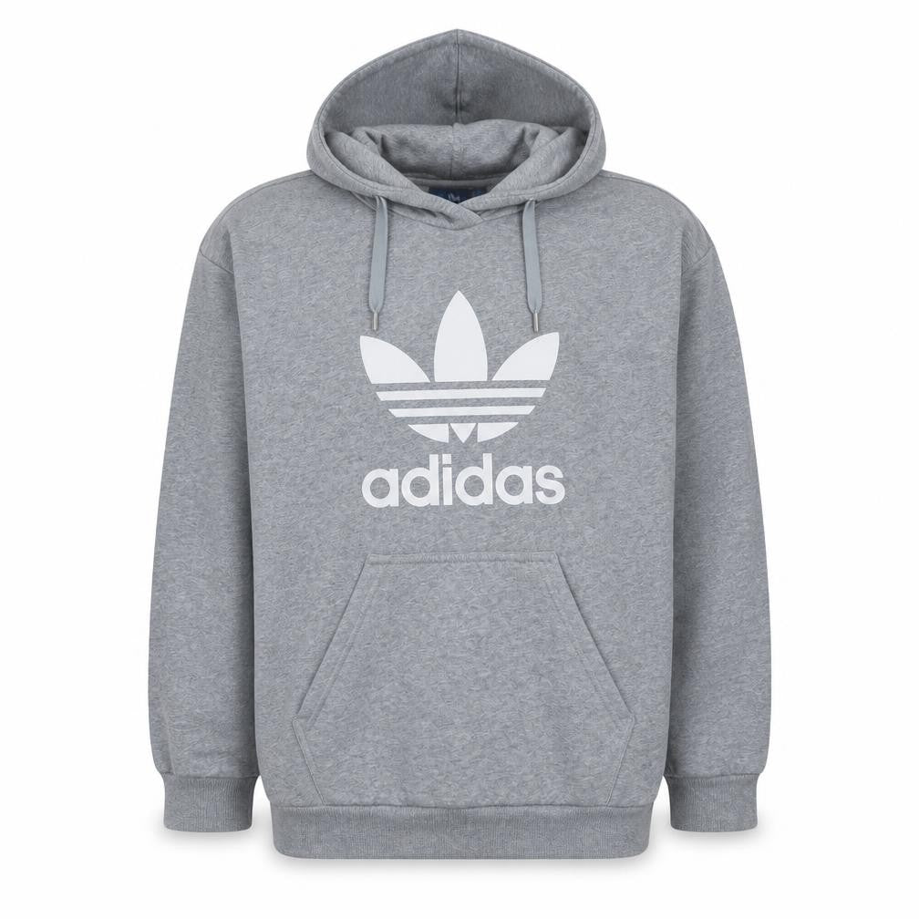 Adidas Mens Grey Pullover Hoodie L Regular Fit Graphic Hoodie
