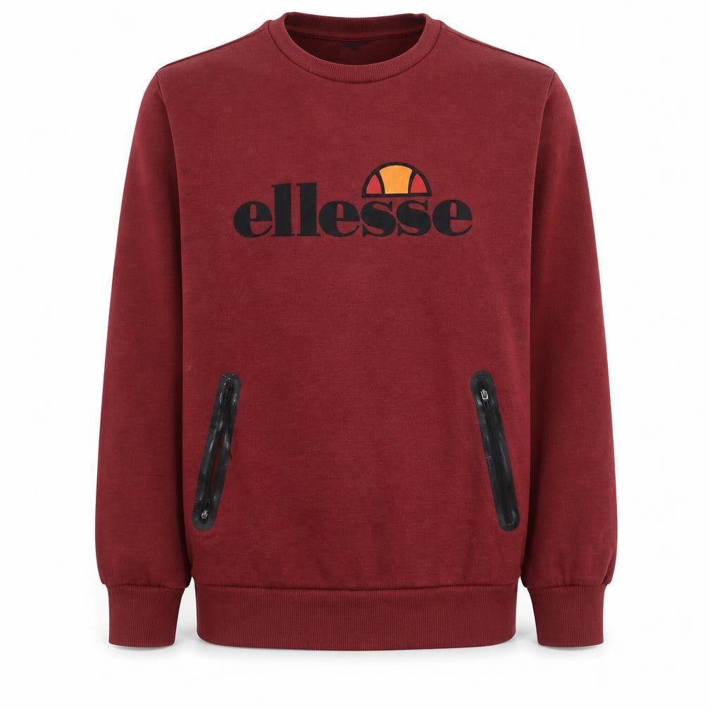 Ellesse Men Red Pullover Sweatshirt M Logo Crew Neck Zip Pockets
