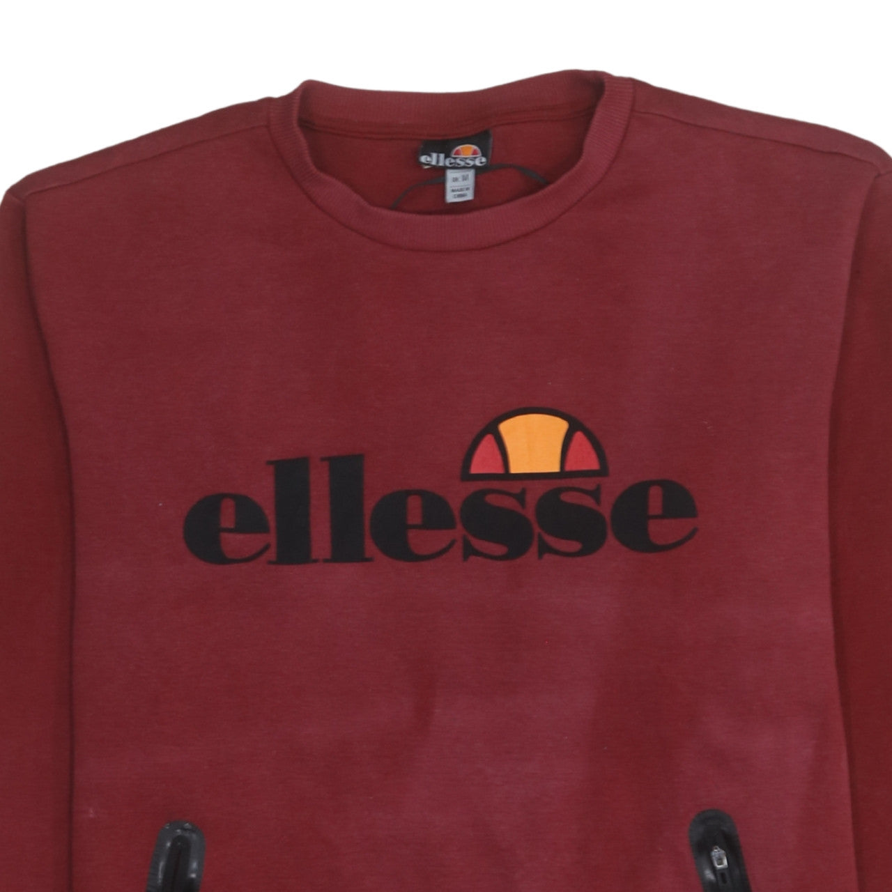 Ellesse Men Red Pullover Sweatshirt M Logo Crew Neck Zip Pockets