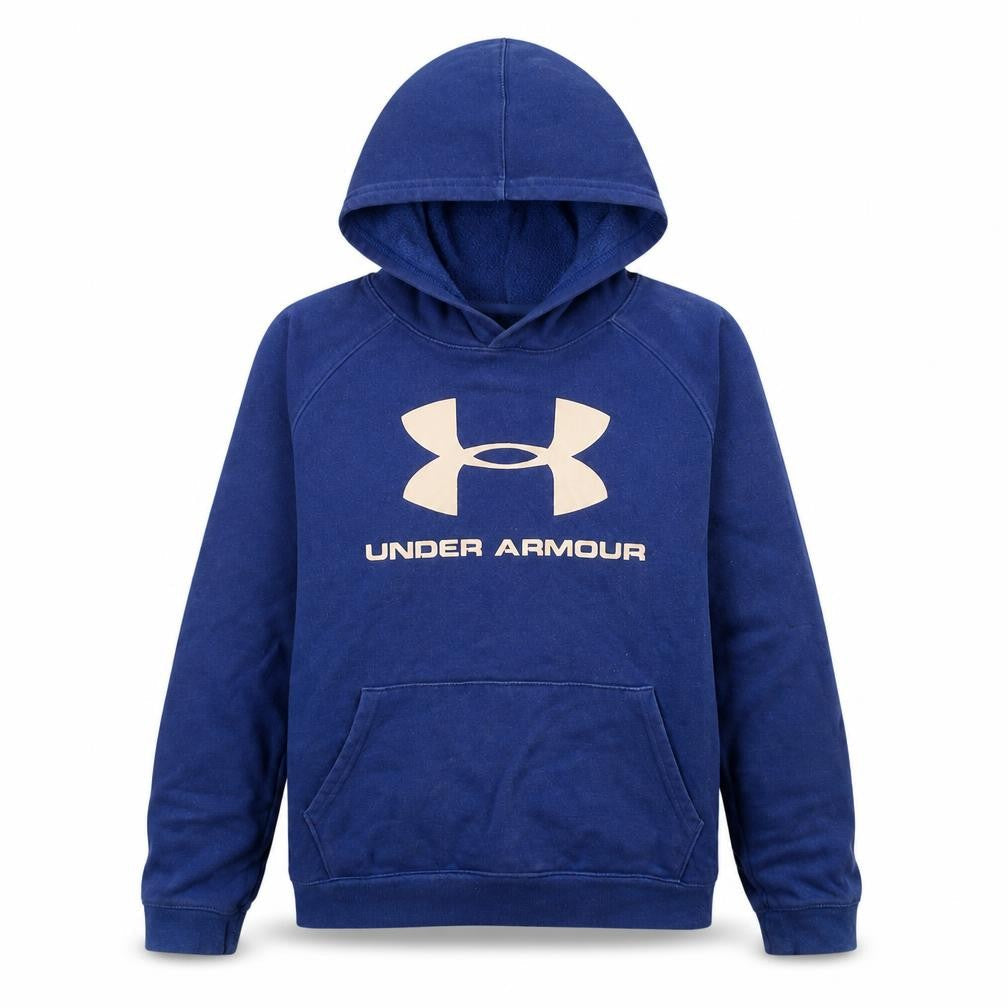 Front view of Under Armour boys’ blue xl pullover hoodie coldgear fleece sweatshirt