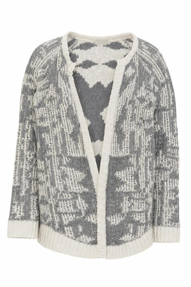 River Island Women’s Grey Geometric Knit Open Cardigan Size 10