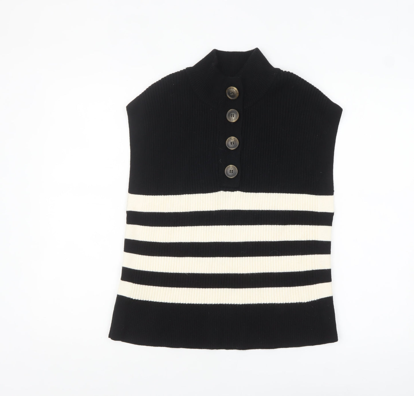 MNG Women’s Black Striped Sleeveless Knit Vest Jumper XL