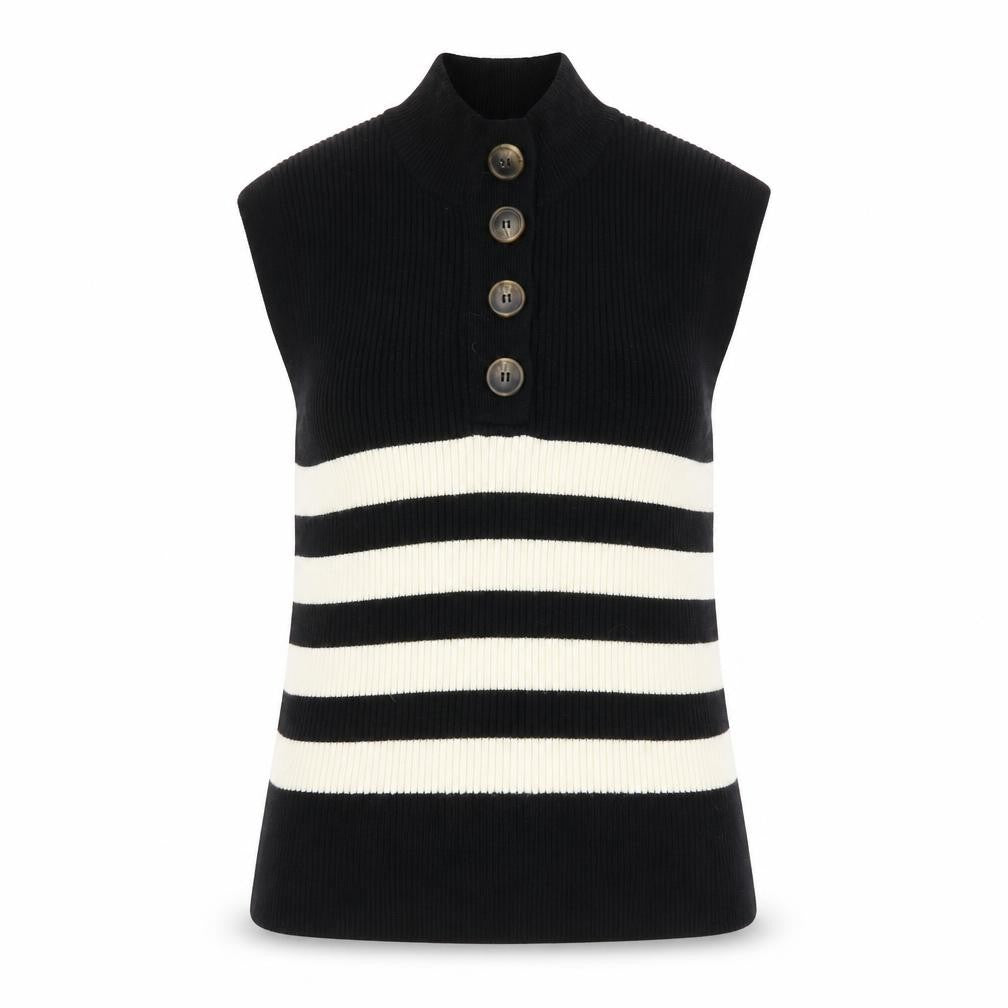 MNG Women’s Black Striped Sleeveless Knit Vest Jumper XL