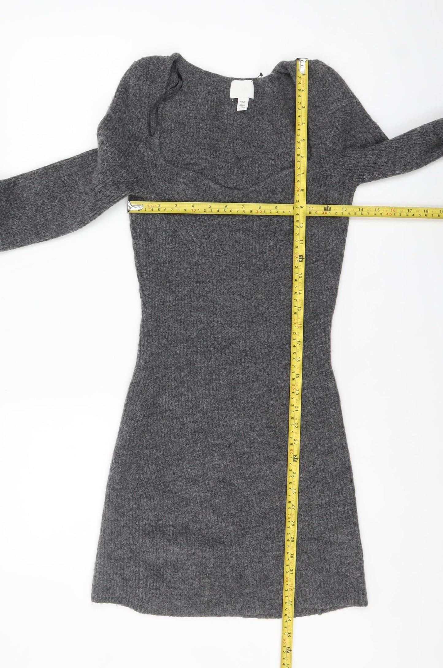 H&M Women Grey Knit Bodycon Sweater Dress XS Long Sleeve