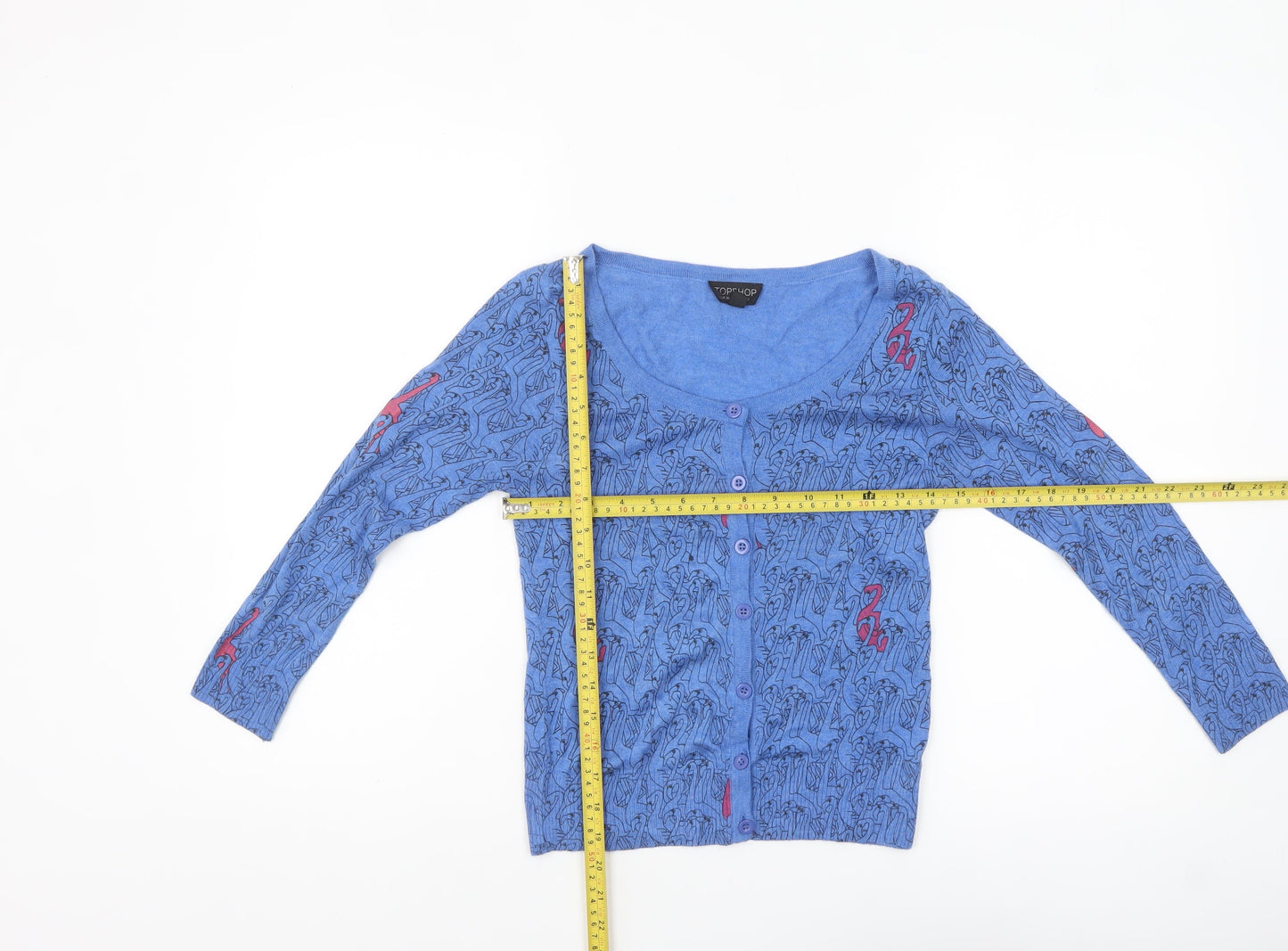 Topshop Women’s Blue Animal Print Knit Cardigan Size 8