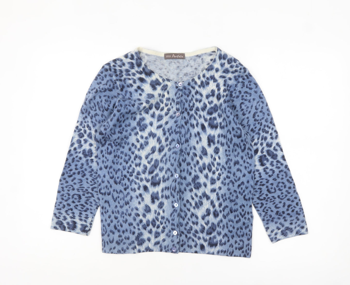 Marks and Spencer Women's Blue Animal Print Wool Blend Cardigan Size 10