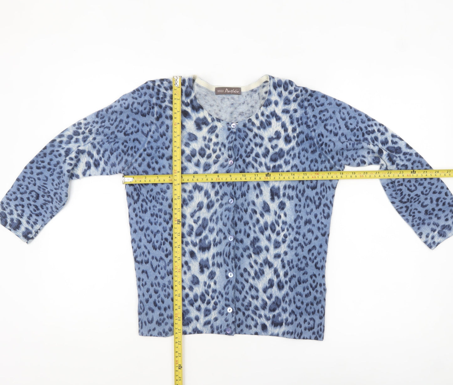 Marks and Spencer Women's Blue Animal Print Wool Blend Cardigan Size 10