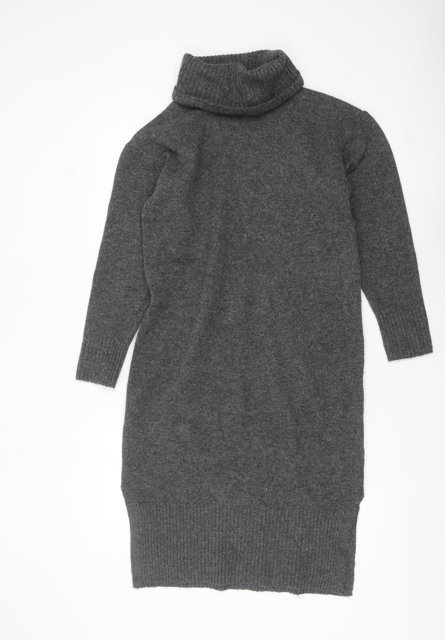 New Look Women’s Grey Roll Neck Tunic Jumper Dress Size S