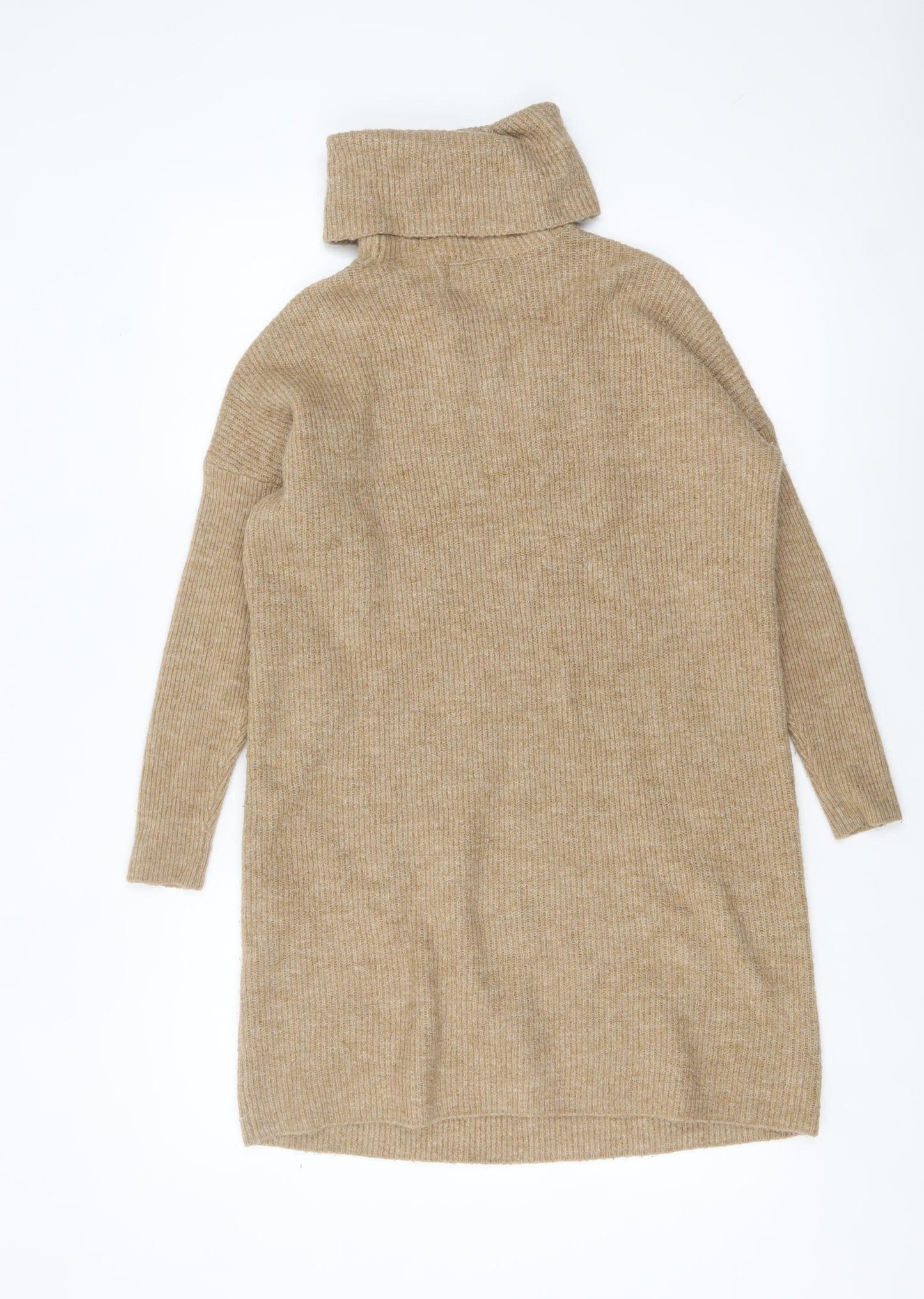 ONLY Women’s Beige Roll Neck Long Sleeve Tunic Jumper Size M