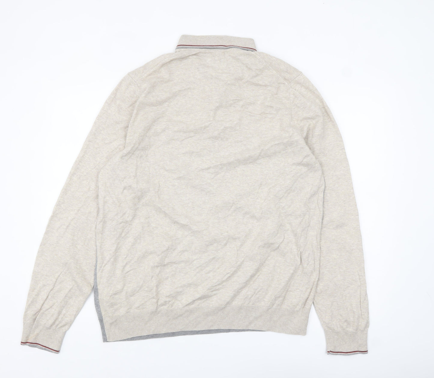 Marks and Spencer Men's Beige Cotton 1/2 Zip Collared Jumper XL