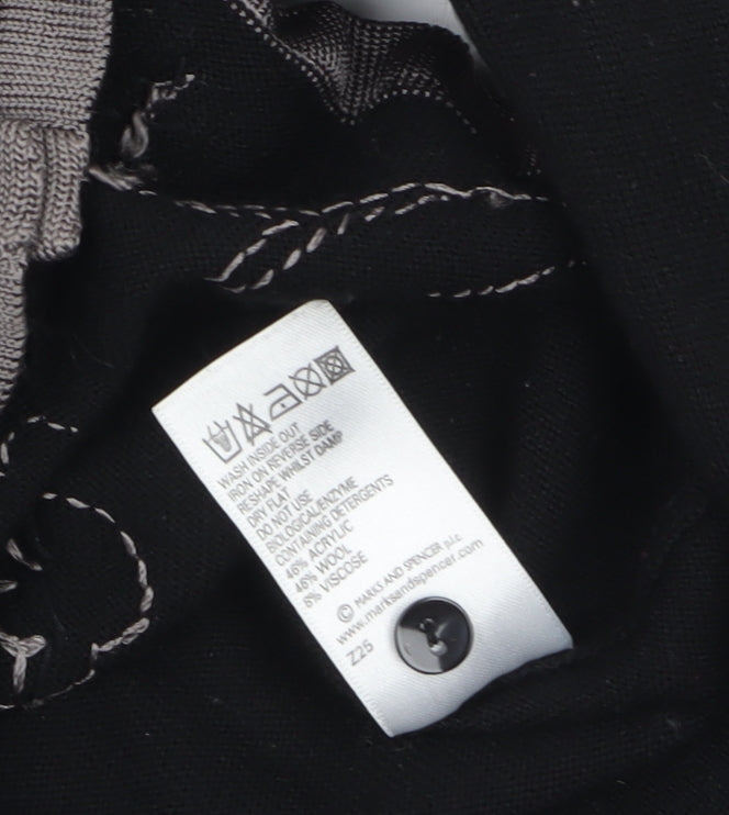 Marks and Spencer Womens Black Wool Blend Floral Beaded Cardigan UK 14