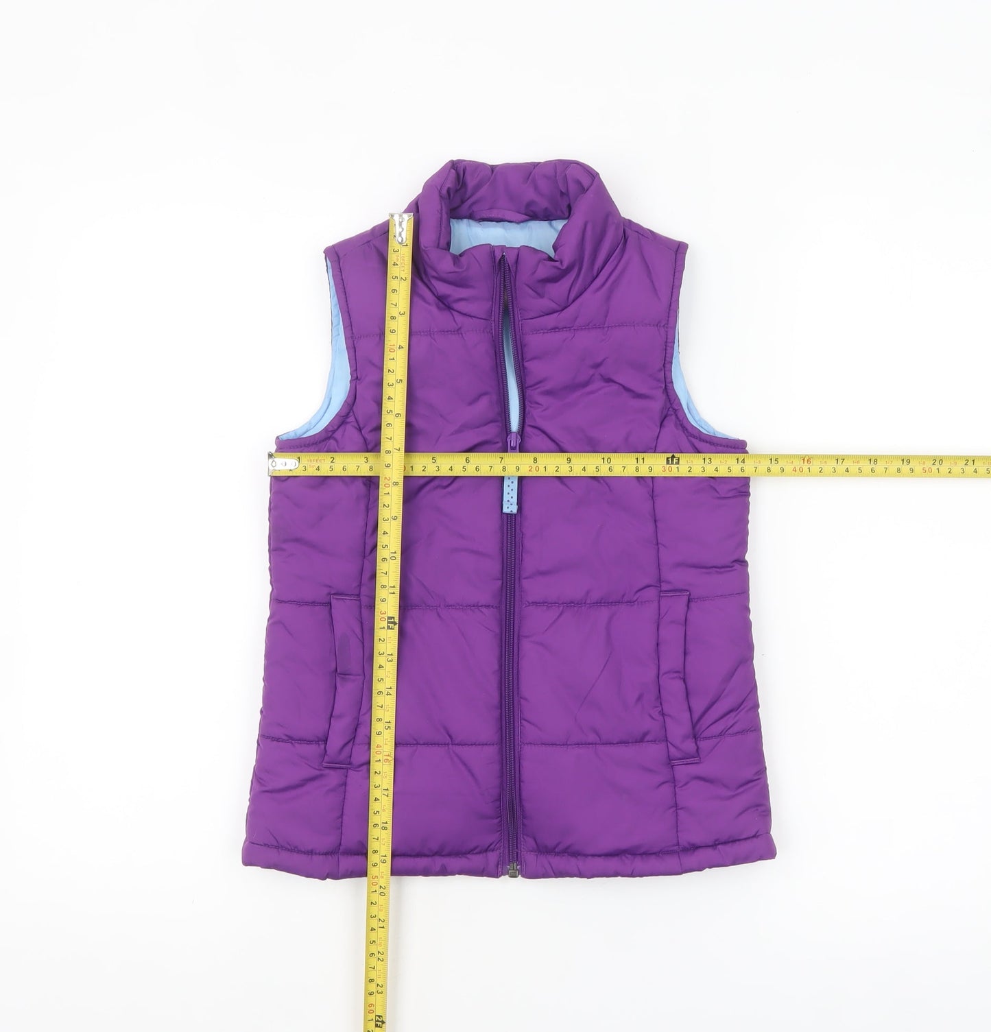 Lands' End Girls Purple Puffer Waistcoat Gilet Size 10 Padded Zip Vest