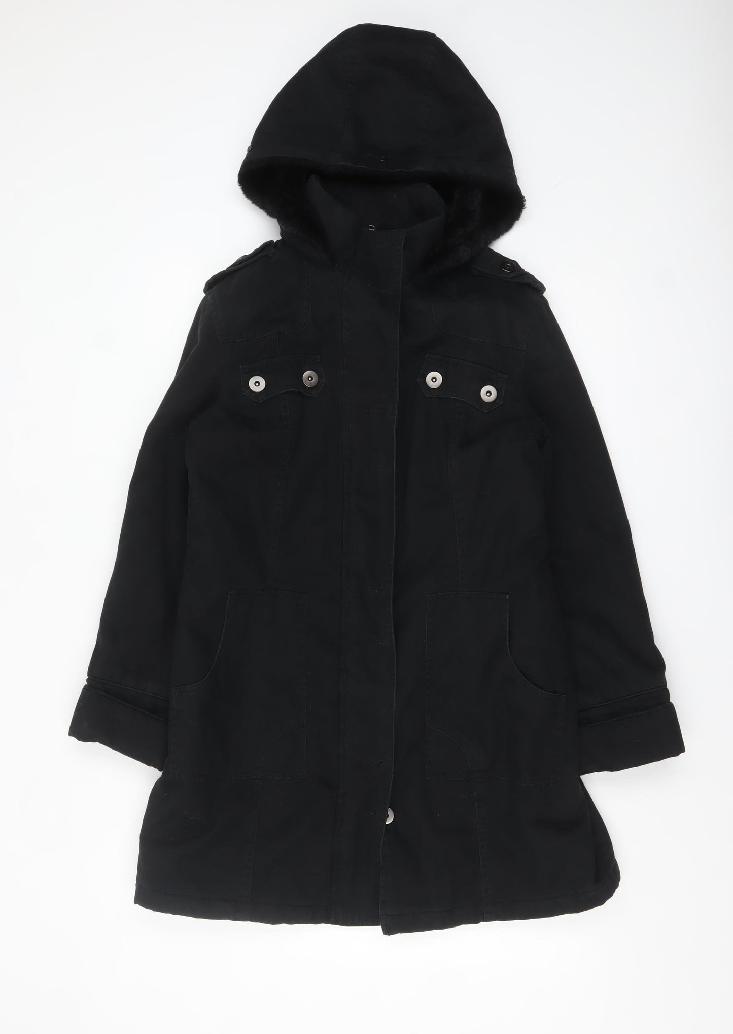 MK Women's Black Hooded Parka Coat Size 12 Lined Mid-Length Jacket