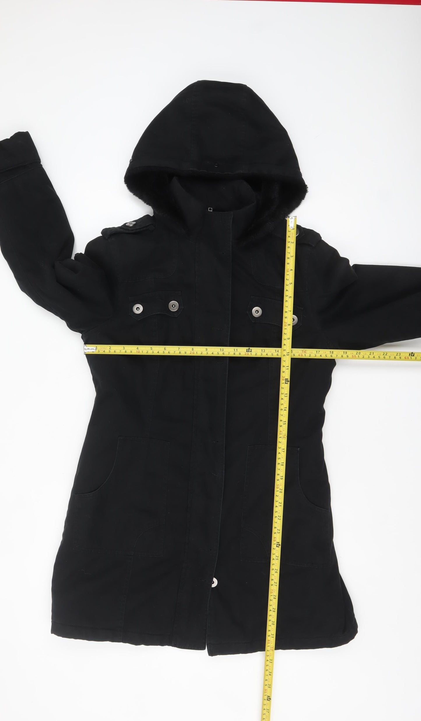 MK Women's Black Hooded Parka Coat Size 12 Lined Mid-Length Jacket
