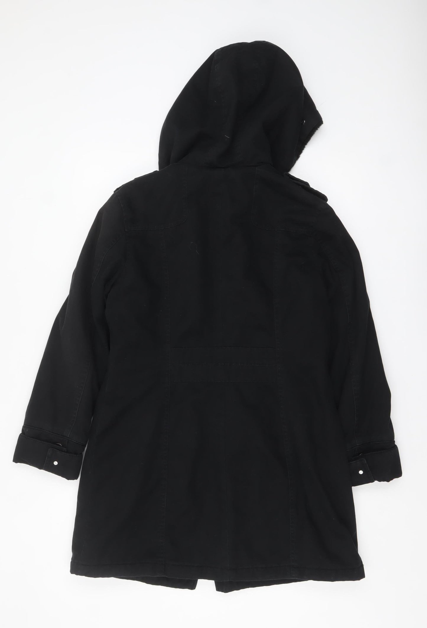 MK Women's Black Hooded Parka Coat Size 12 Lined Mid-Length Jacket