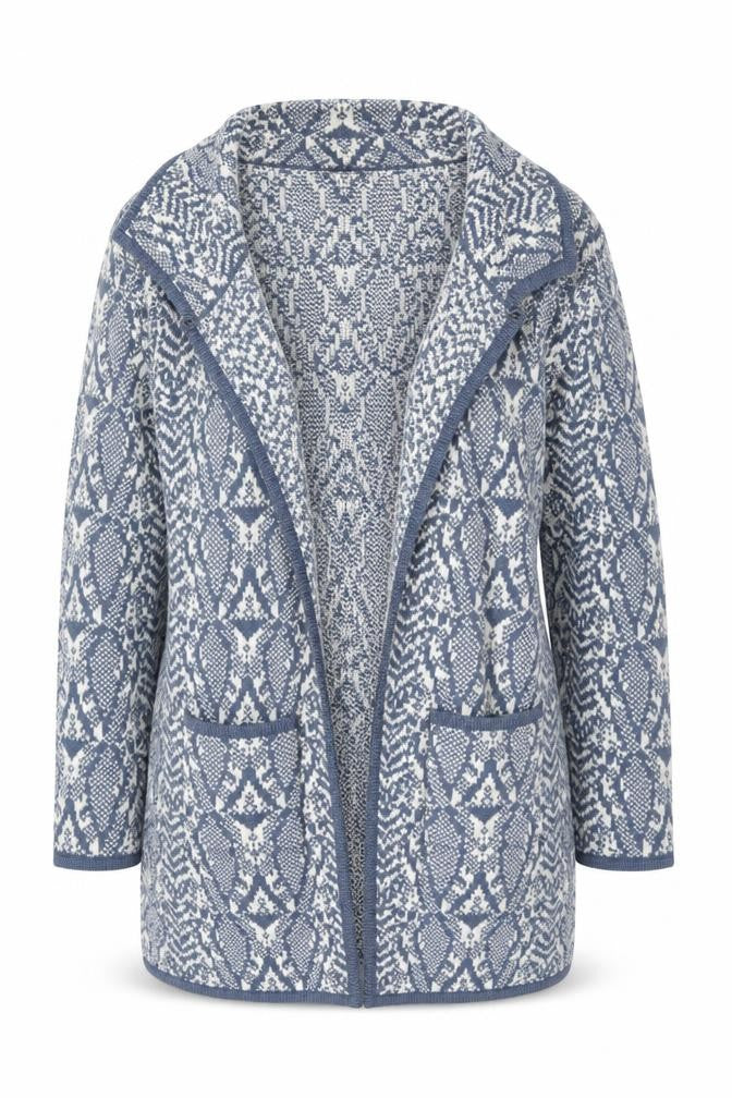Bonmarché Women Blue Animal Print Collared Knit Cardigan L