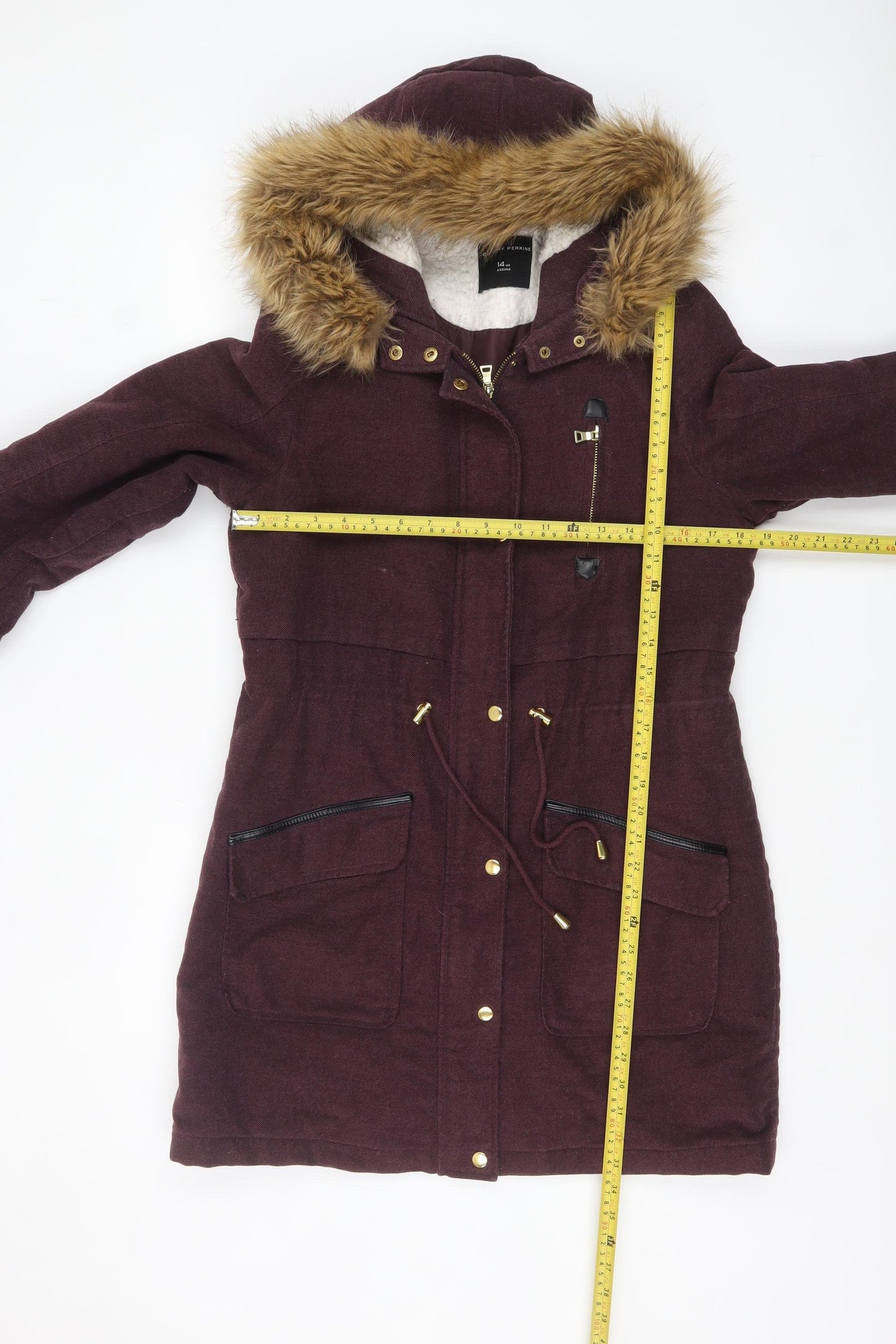 Dorothy Perkins Women’s Purple Faux Fur Hooded Parka Coat Size 14