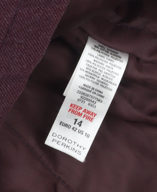 Dorothy Perkins Women’s Purple Faux Fur Hooded Parka Coat Size 14