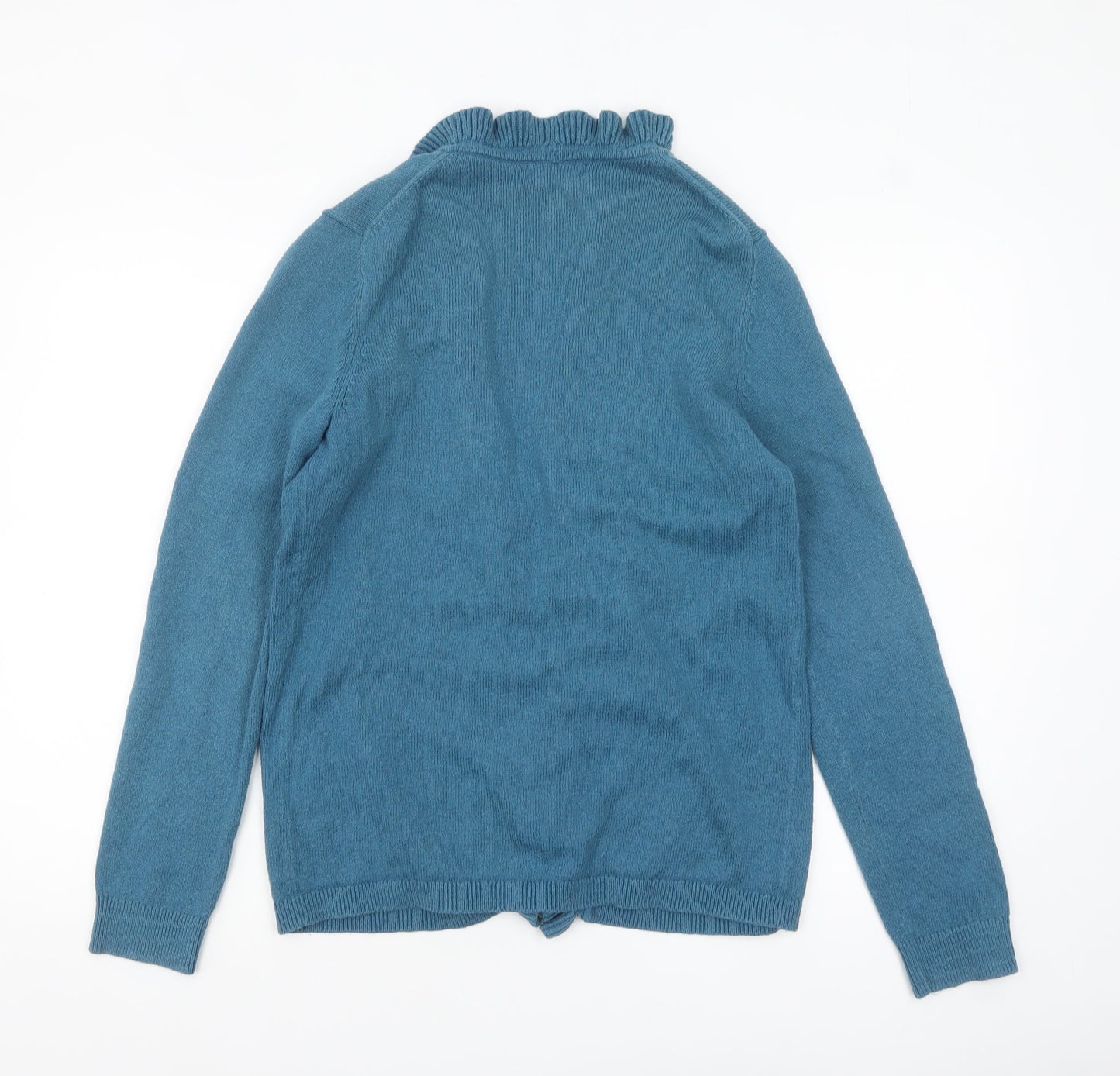 Lands' End Women Blue Long Sleeve Ruffle Edge Cardigan S
