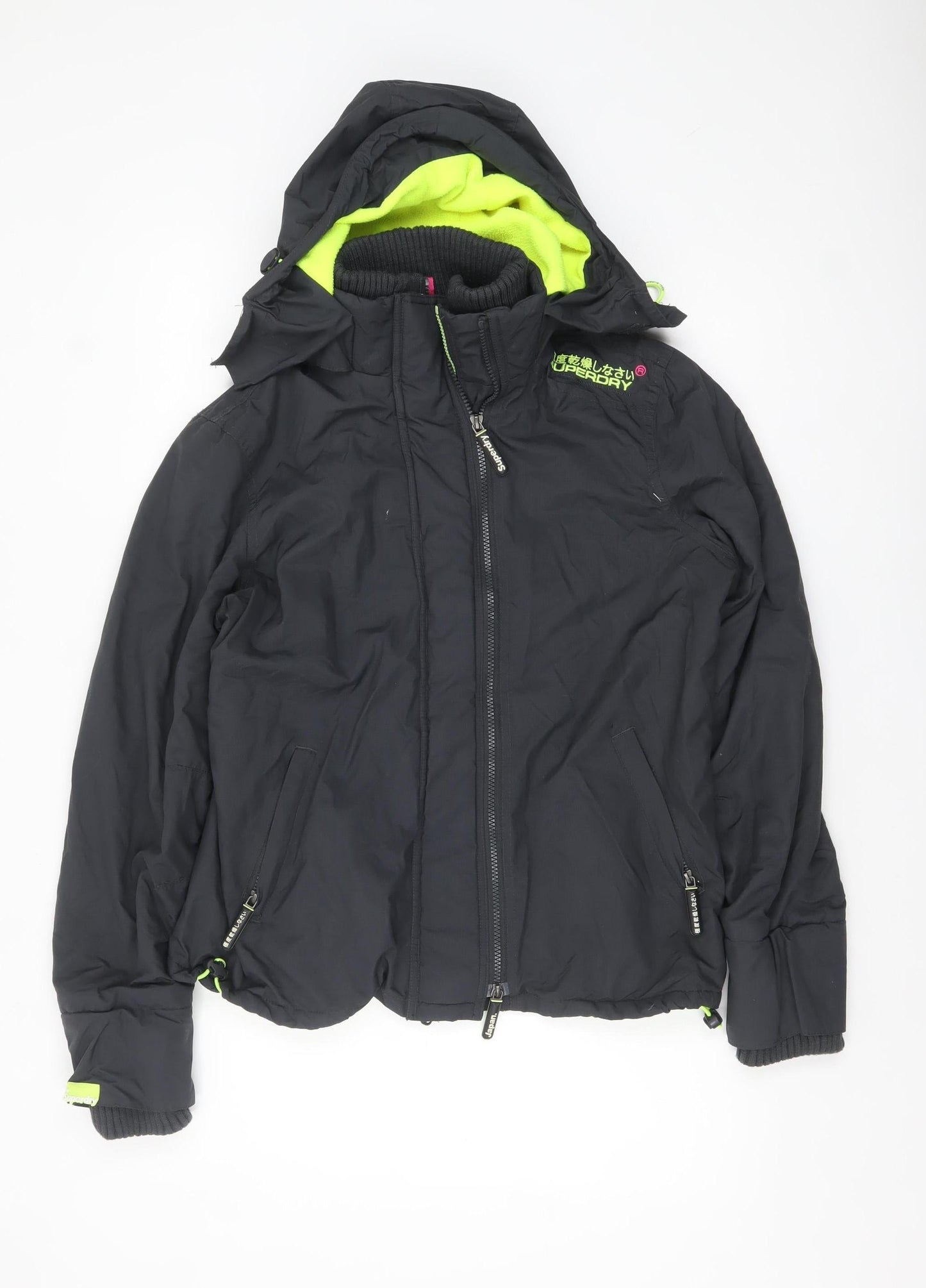 Superdry Women's Black L Windbreaker Jacket Hooded Waterproof