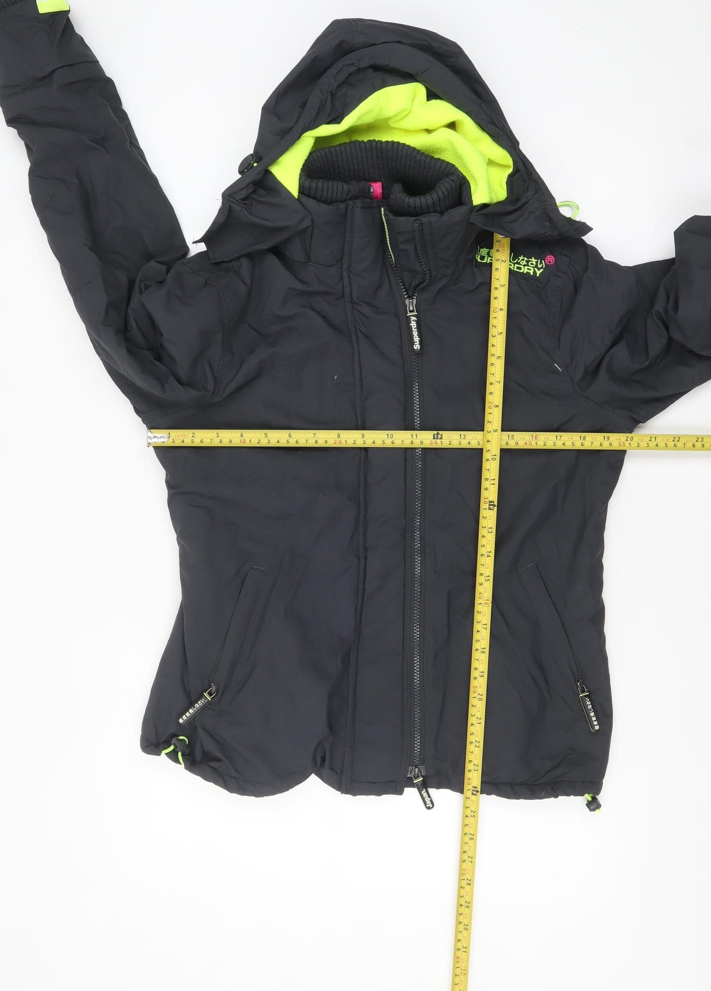 Superdry Women's Black L Windbreaker Jacket Hooded Waterproof