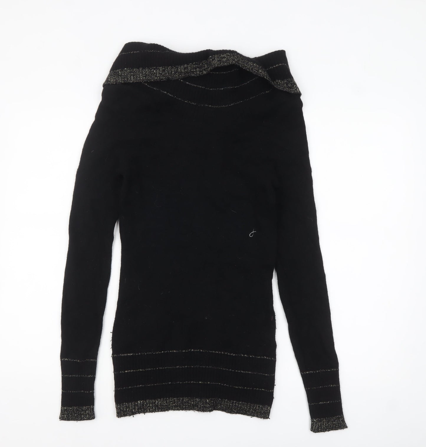 Kaisely Women's Black Off Shoulder Angora Wool Pullover Jumper M