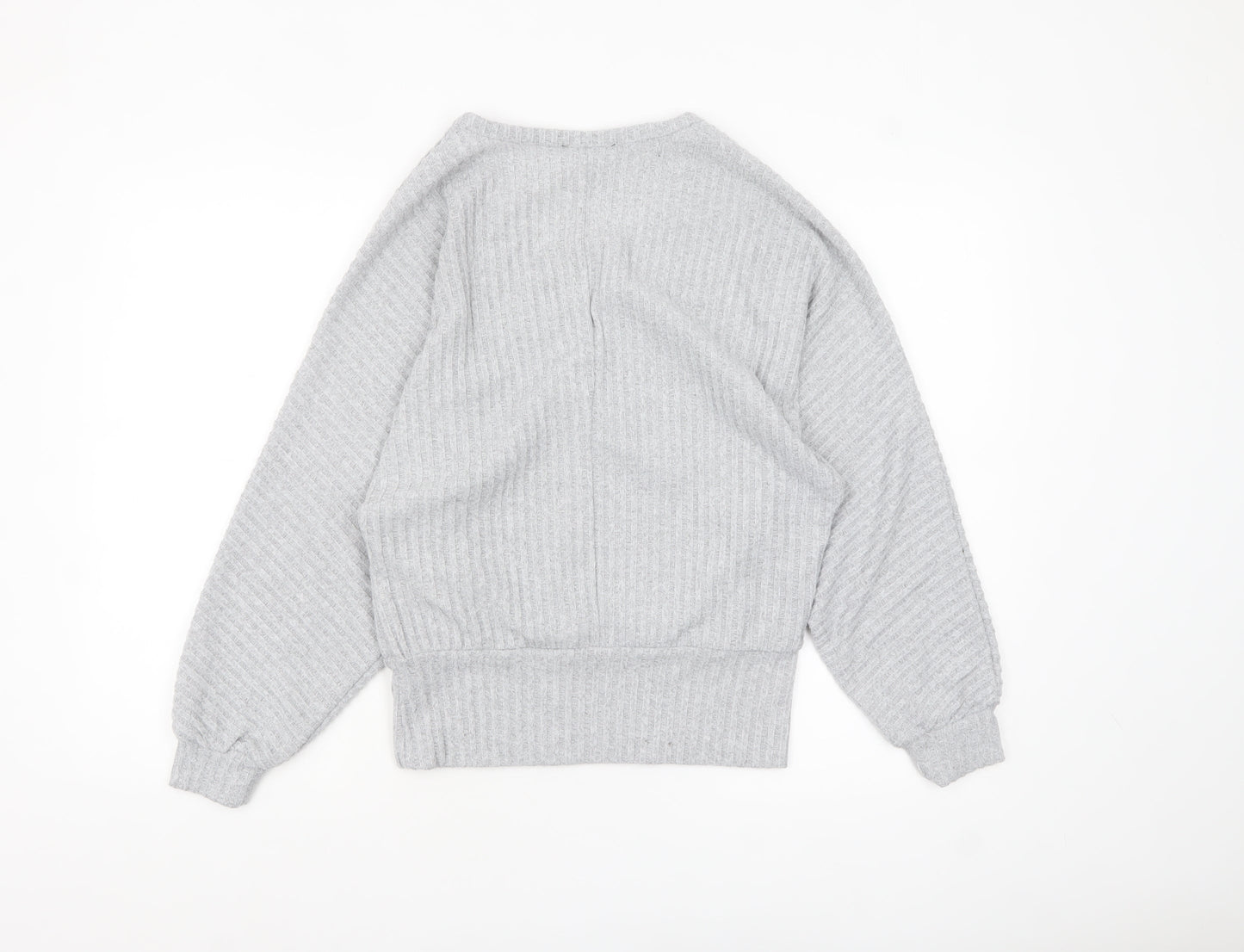 New Look Women Grey V-Neck Ribbed Pullover Jumper Size S