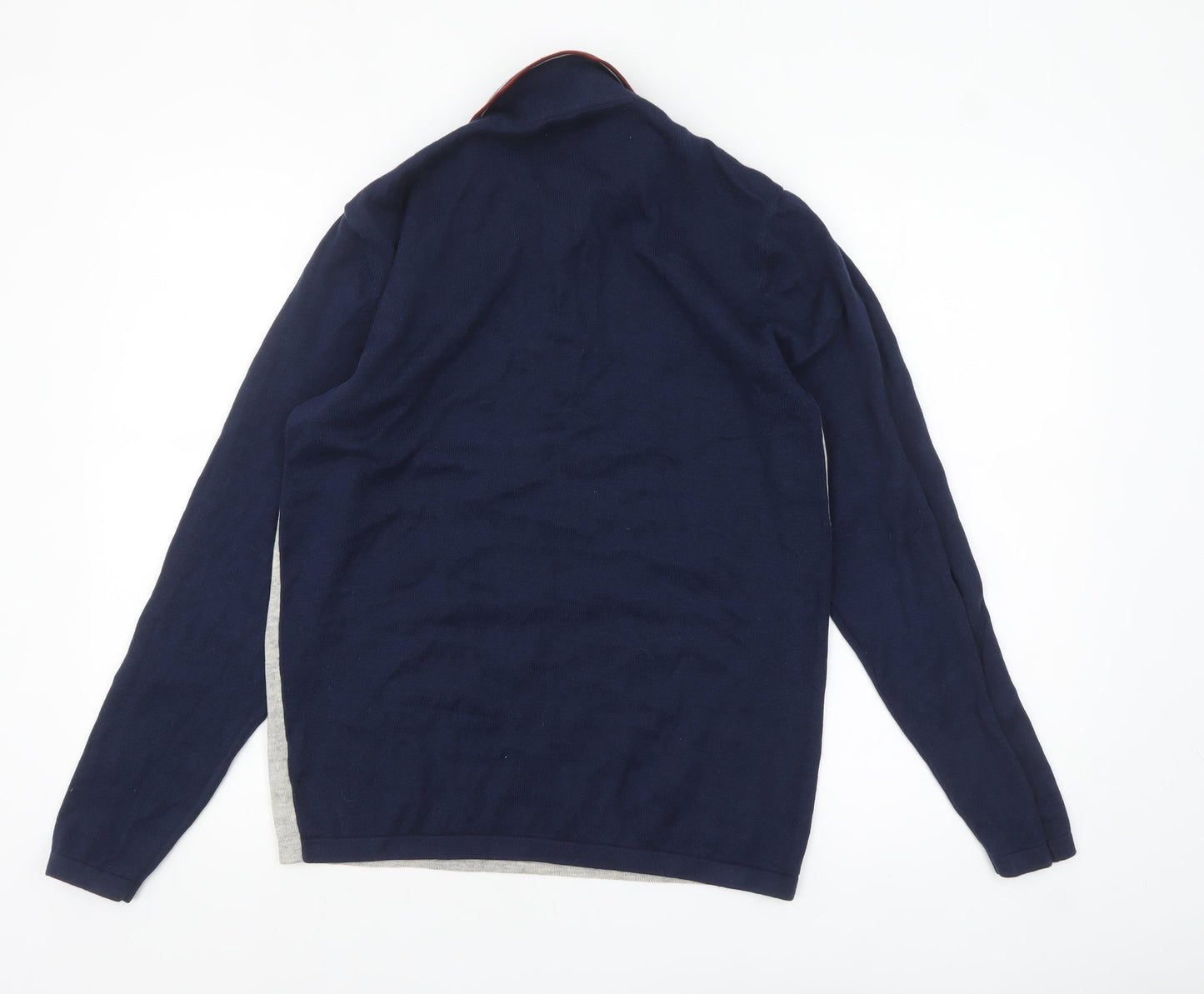 Next Men's Blue Grey Striped Collared Henley Jumper Medium