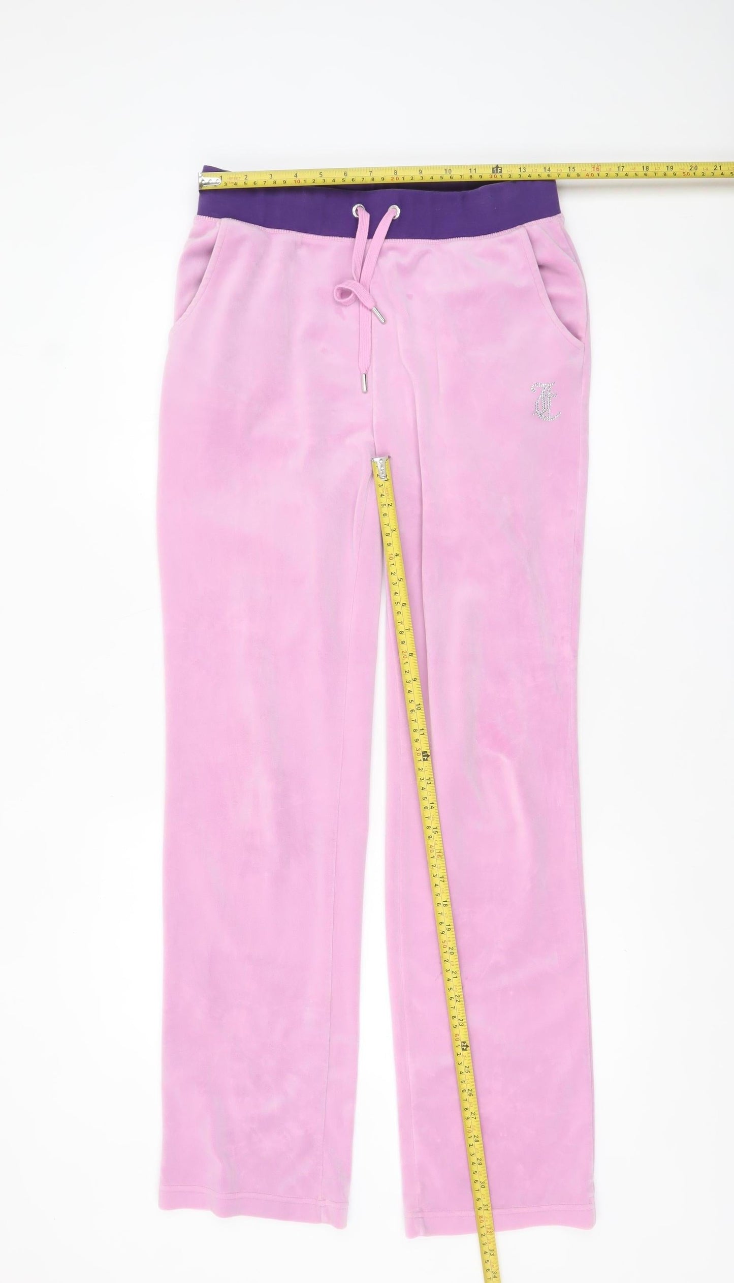 Juicy Couture Women Pink Velour Jogger Trousers Size M Rhinestone Detail